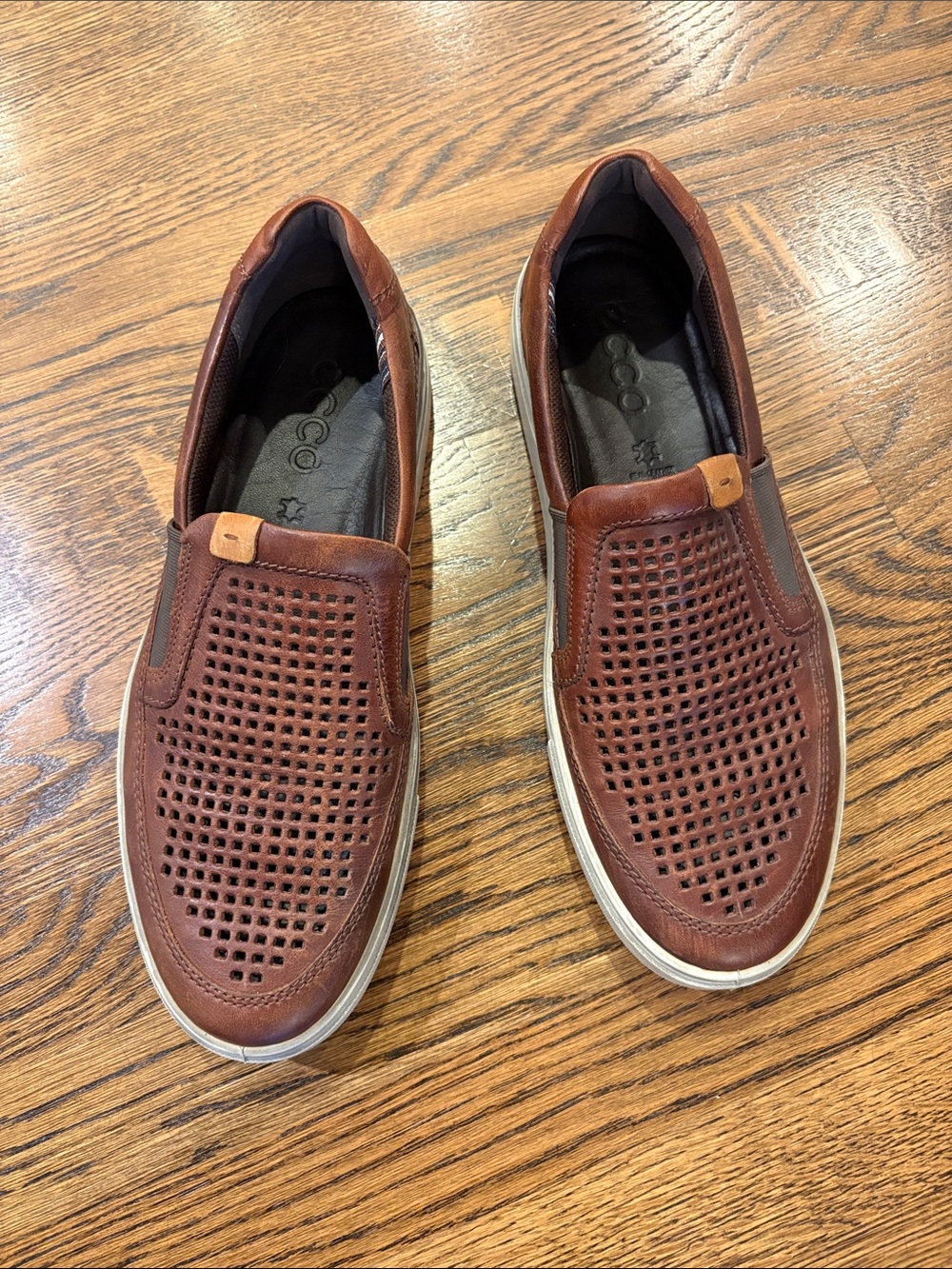 Ecco Men’s Brown Perforated Leather Slip-On Loafers, 44 (10)